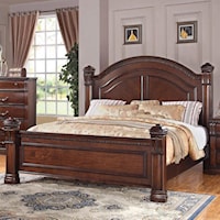 Traditional Queen Bed with Square Finials and Round Headboard