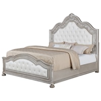 Traditional Queen Upholstered Bed with Button Tufting