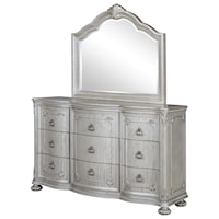 Traditional Dresser and Mirror Set with Hidden Drawer and Felt-Lined Drawers