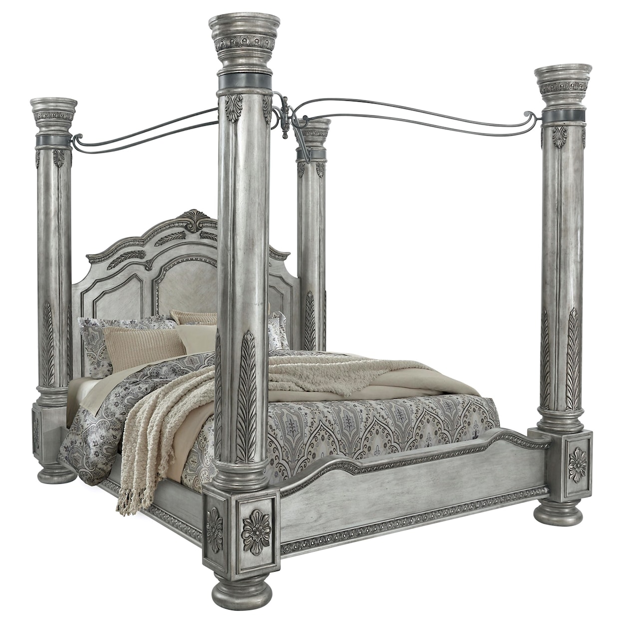 Avalon Furniture Antique Platinum Queen Canopy Bed