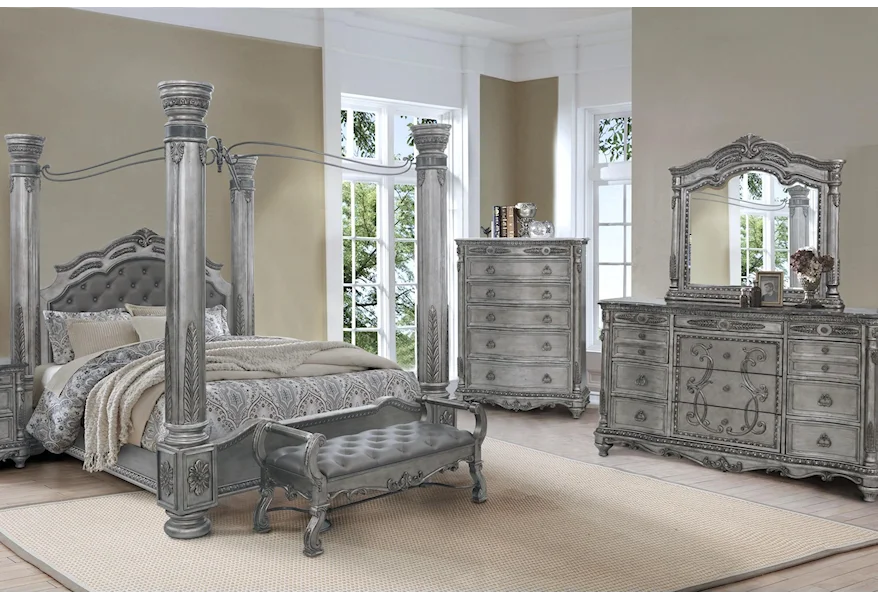Antique Platinum King Bedroom 5-PC Group by Avalon at Royal Furniture