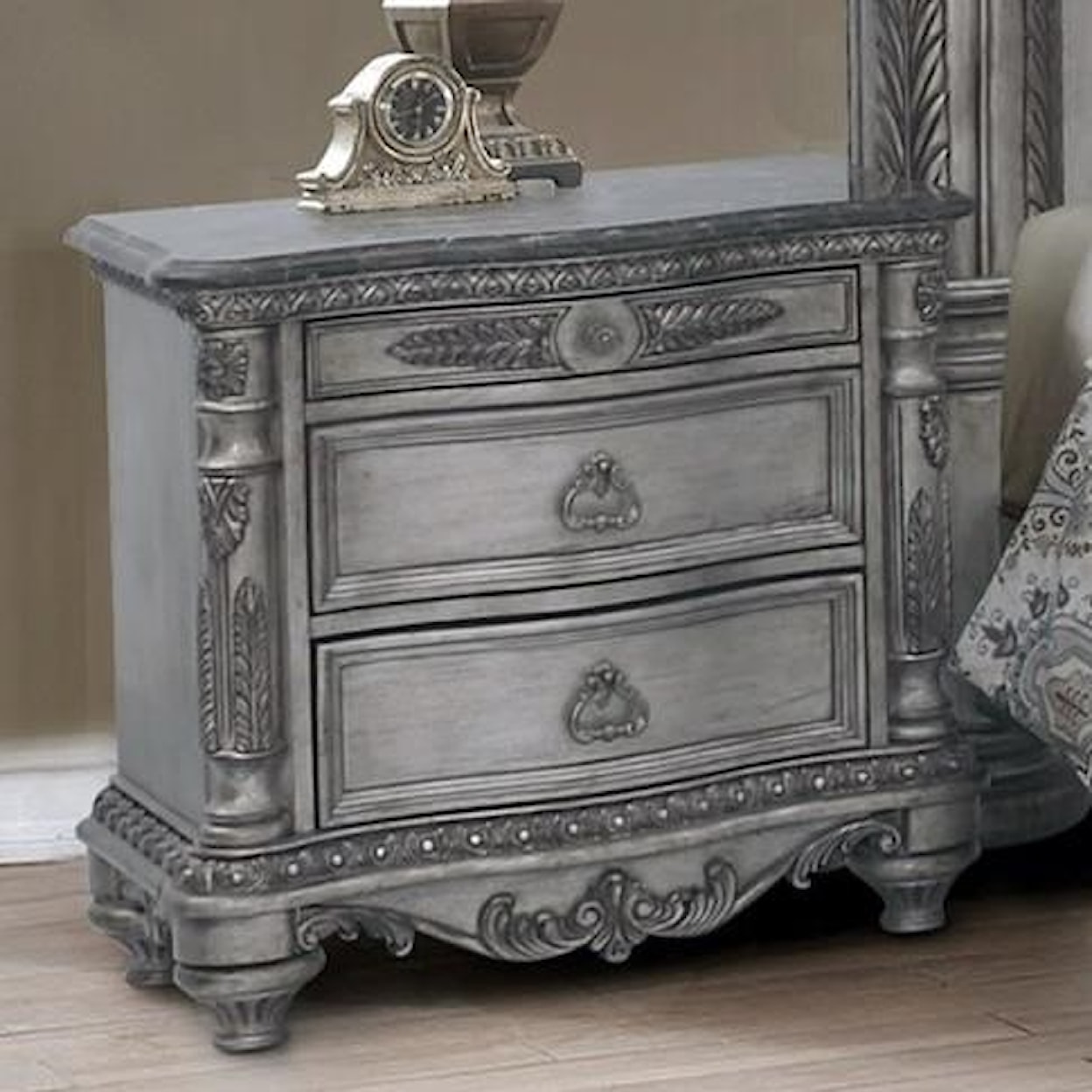Avalon Furniture Antique Platinum Nightstand with Drawers