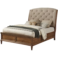 Transitional King Low Profile Sleigh Bed with Button Tufted Headboard