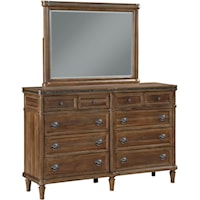 Transitional 10-Drawer Dresser and Mirror Set