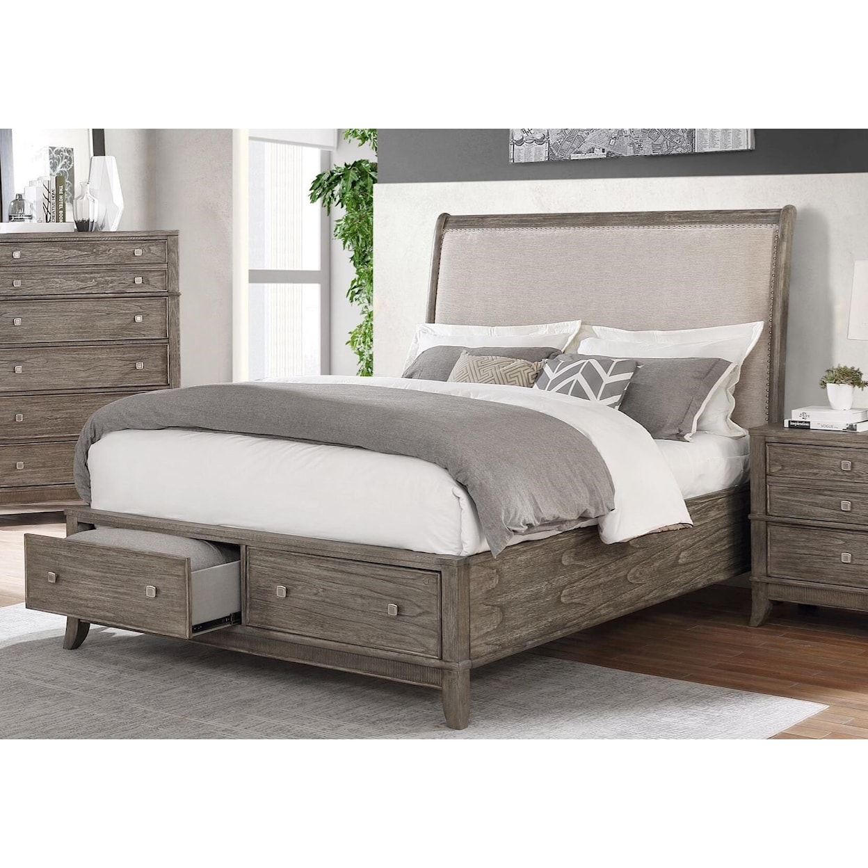 Avalon Furniture B00193 Queen Upholstered Sleigh Bed