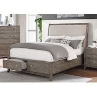 Transitional Queen Upholstered Sleigh Bed with Footboard Storage Drawers