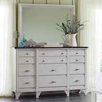 Transitional Dresser with Felt Lined Top Drawers and Mirror