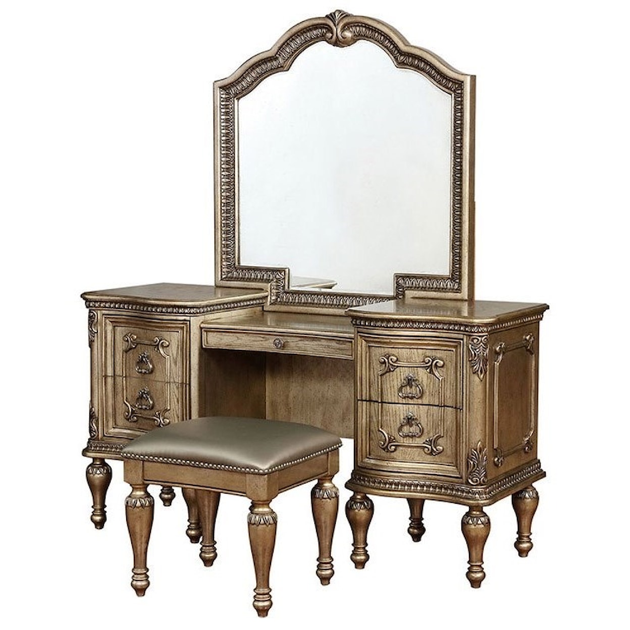 Avalon Furniture Seville Vanity Mirror and Stool Set 
