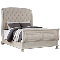 Traditional King Sleigh Bed with Button Tufted Headboard