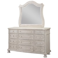 Traditional 12 Drawer Dresser with Felt Lined Top Drawer and Mirror