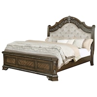 Traditional Queen Bed with Upholstered Headboard