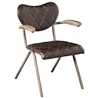 Retro Style Vintage Arm Chair with Wood Armrests and Metal Frame