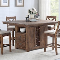 Rustic Solid Wood Kitchen Island with Built In Bottle Storage