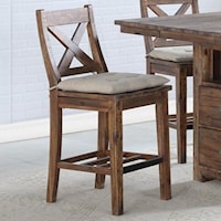 Rustic Solid Wood Gathering Stool with Tie Cushion