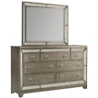 Dresser and Mirror Combo with Reverse-Beveled Antique Mirroring