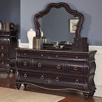 Traditional 7-Drawer Dresser and Mirror with Gold Accents
