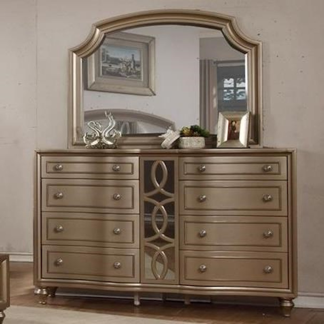 Avalon Furniture Regency Gold Dresser and Mirror Combo