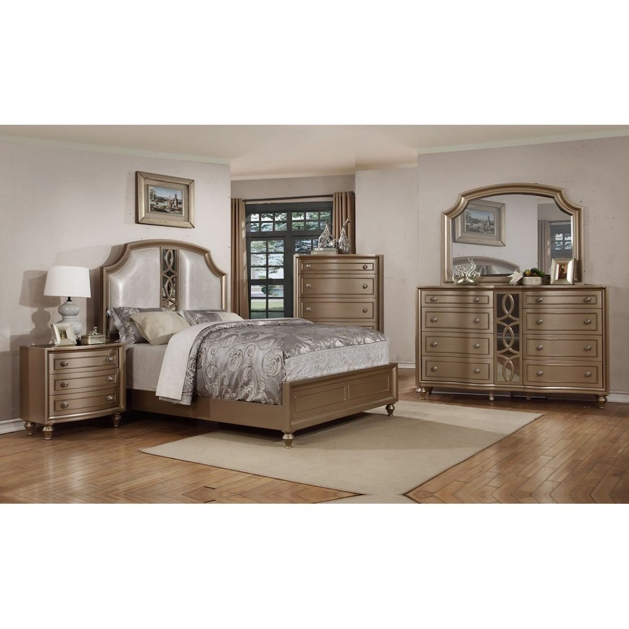 Avalon Furniture Regency Gold Dresser and Mirror Combo