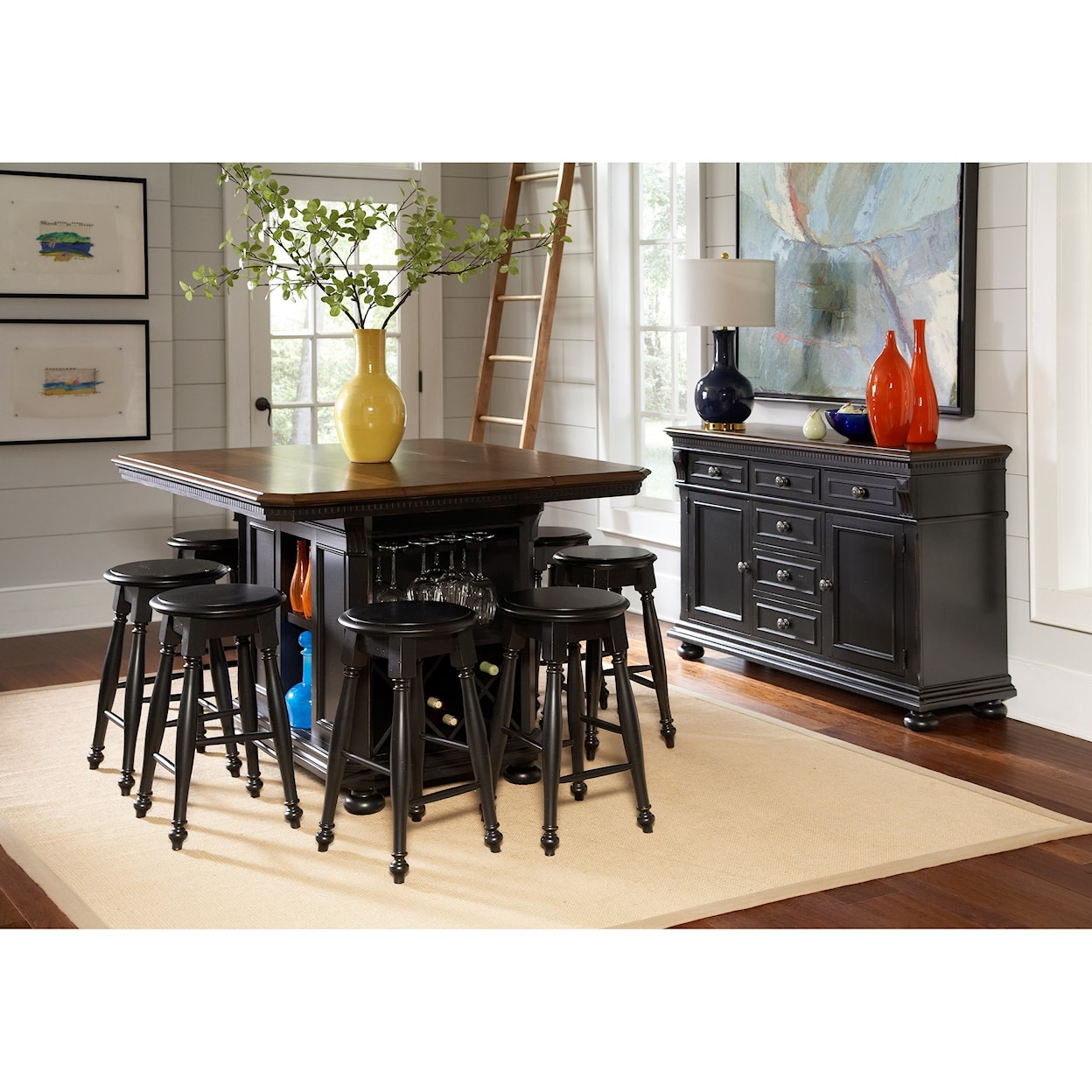 Avalon Furniture Rivington Hall 9-Piece Kitchen Island Table Set