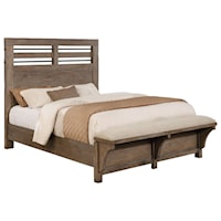 Contemporary King Panel Bed with Upholstered Footboard Bench