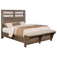 Contemporary Queen Panel Bed with Upholstered Footboard Bench