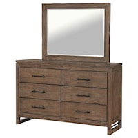 Contemporary 6-Drawer Dresser and Mirror Set with Felt Lined Top Drawers
