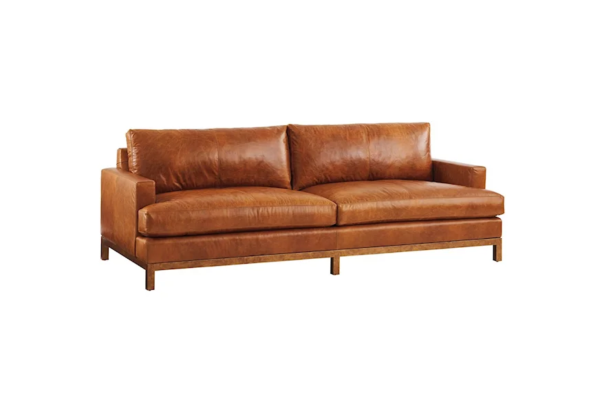 Barclay Butera Upholstery Horizon Sofa w/ Tan Leather & Brass Base  by Barclay Butera at Johnny Janosik