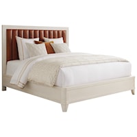 Cambria Queen Upholstered Bed with Tan Leather Headboard