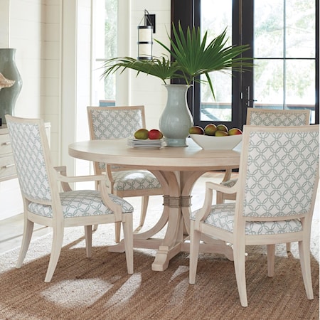 Five Piece Dining Set with Magnolia Round Table and Eastbluff Custom Fabric Chairs