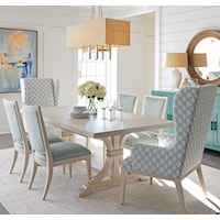 Seven Piece Dining Set with Oceanfront Table and Seacliff Custom Fabric Host Chairs