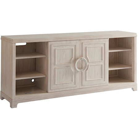 Leeward Sliding Door Media Console with Adjustable Shelving and Wire Management