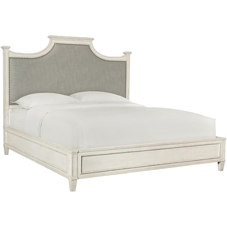 Cottage California King Upholstered Bed with Weathered Finish