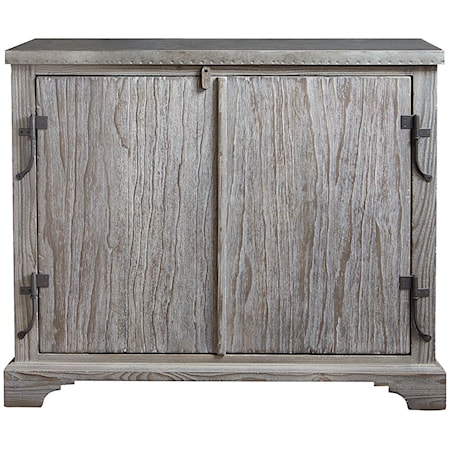 44" Rustic Solid Wood Cabinet with Hand-Tacked Tin Top