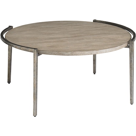 Contemporary Round Cocktail Table with Metal Base