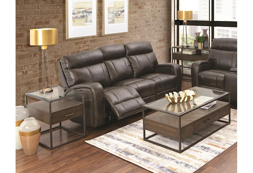 Club Level - Beaumont LEATHER MATCH POWER SOFA W/POWER HEADRESTS by Bassett at Darvin Furniture