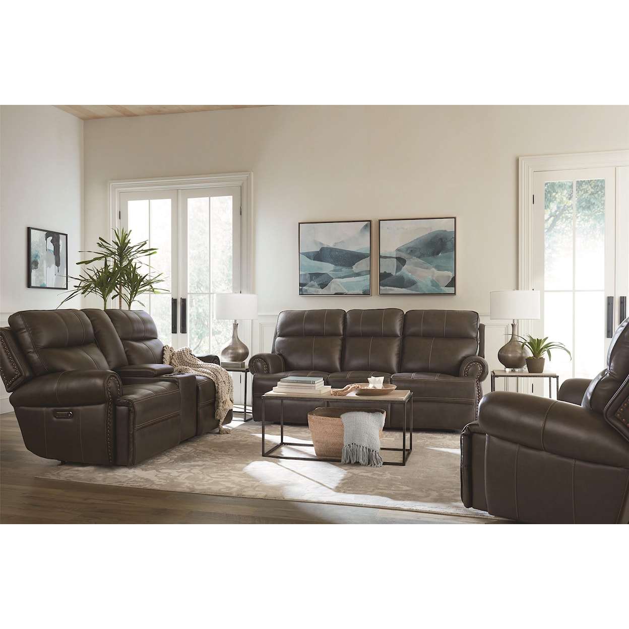 Bassett Club Level Claremont Power Leather ZG Reclining Loveseat