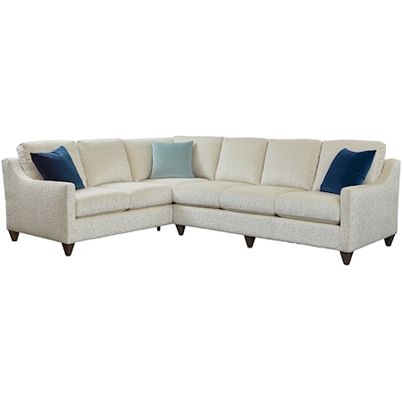 Custom Design Sectional with Sloped Arms and Tapered Feet