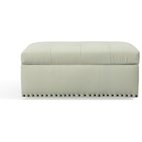 Leather Storage Ottoman with Square Tufting, Nail Head and Casters