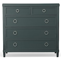 Drawer Chest with Cedar Lined Bottom Drawer in Harbor Blue with Satin Nickel Ring Pull