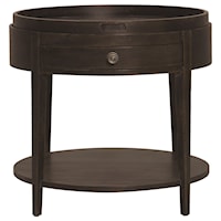 Transitional Round End Table with Removable Tray and Drawer