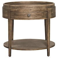 Transitional Round End Table with Removable Tray and Drawer