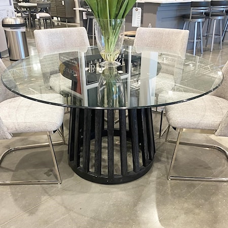 Cerused Black Dining Table with Glass Top