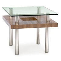 Wood and Glass End Table with Metal Legs