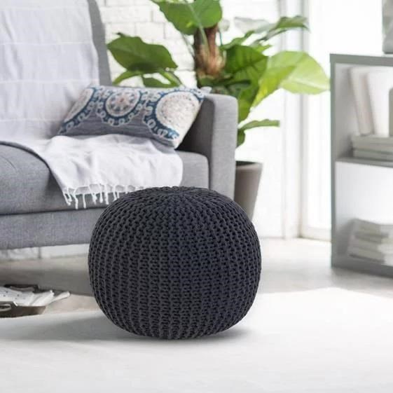 Grey Cotton Knitted Pouf