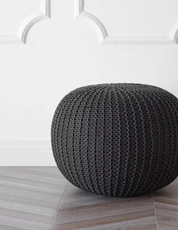 Grey Cotton Knitted Pouf