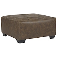 Square Oversized Accent Ottoman in Brown Faux Leather