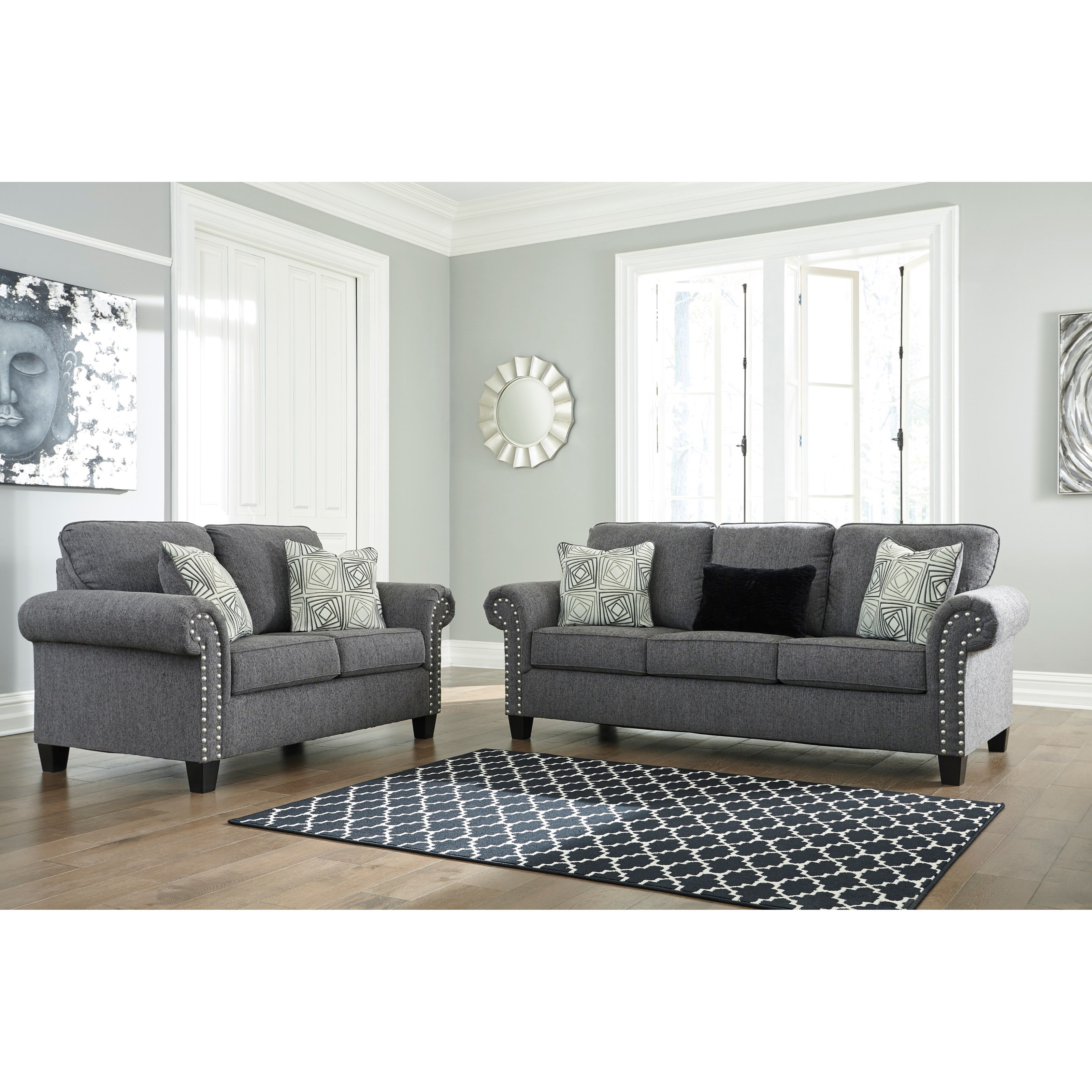 Benchcraft by Ashley Agleno Contemporary Loveseat with Nailhead Trim