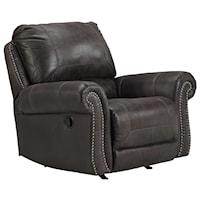 Faux Leather Rocker Recliner with Rolled Arms and Nailhead Trim