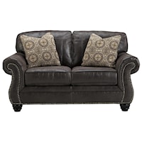 Faux Leather Loveseat with Rolled Arms & Nailhead Trim