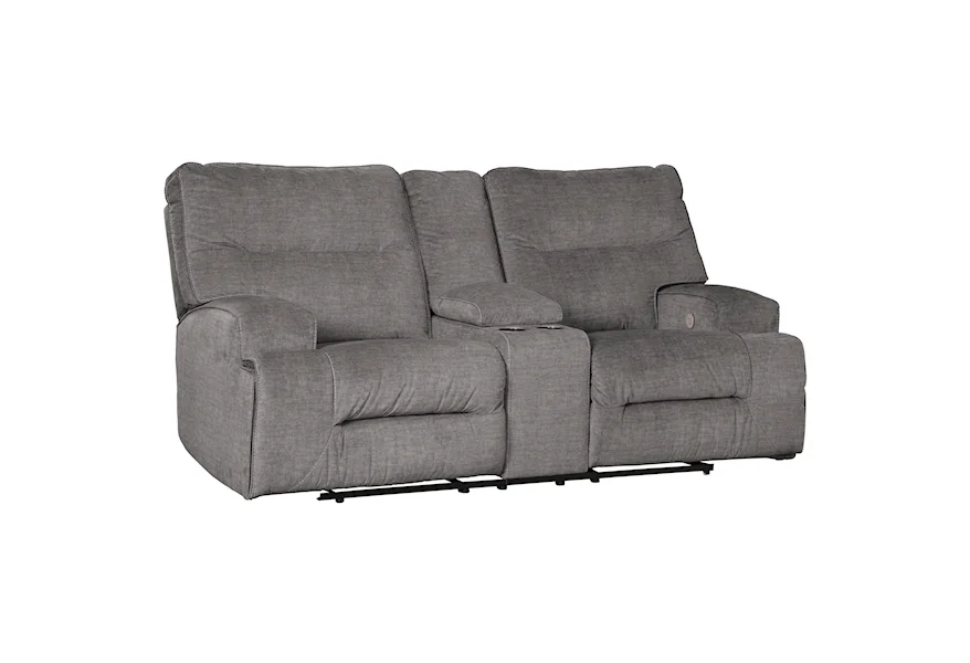 Coombs Double Reclining Power Loveseat w/ Console by Benchcraft at Furniture Fair - North Carolina